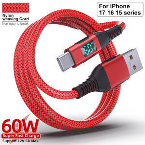 Nylon Braided 1M 2M 3M USB A to Type C Fast charger Cord 3A max with LED Display Fast charging for iPhone 15 16 iPad Mackbook