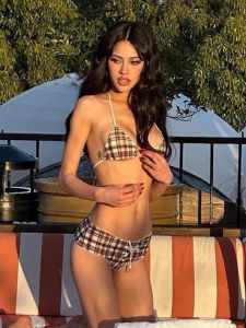 Jennie เอวสูง ชุดว่ายน้ำสองชิ้นลายสก็อตสุดเซ็กซี่ ทรงเข้ารูป สำหรับผู้หญิง สายเดี่ยว สวมใส่สบาย สวมใส่ได้ตลอดทั้งปี