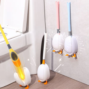 ชุดแปรงทำความสะอาดห้องน้ำเป็ดดำน้ำน่ารักแปรงห้องน้ำซิลิโคนตั้งพื้นติดผนังพร้อมฐานเครื่องมือทำความสะอาดบ้านในห้องน้ำห้องครัว