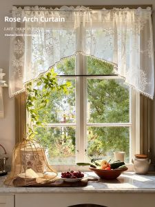 No Drill French Luxury Vintage Lace Kitchen Door Curtain