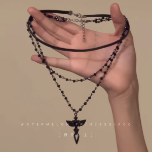 Dark Angel Wings Dark Black Necklace Womens Multi-Layer Twin Fancy Black Necklace Choker Clavicle Chain