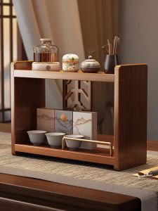 New Chinese Style Tea Set Storage Rack Small Desktop Wooden Tea Cup Display Shelf Non-Rustic Bamboo Density Board Material