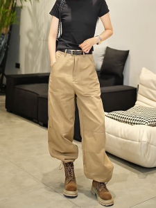 Khaki American Style High Waist Womens Workwear Pants Summer New Loose Wide Leg Long Pants Conceal Meat Casual Trousers