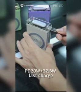 PW127D - Powerbank LENYES PW-127 D Powerbank 10000mAh Magnetic Wireless Fast Charging 15W + PD 20W + QC 3.0 Transparan LED Light Power Bank