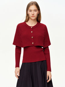 DUSHU | Retro Knot Flower Detachable Cape Knitwear Set Two Pieces