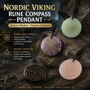 Natural Crystal Mysterious Viking Compass Symbol Energy Pendant Guardian Fashion Style Mens and Womens Jewelry Necklaces