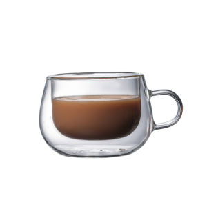 Creative Double Layered Transparent Borosilicate Glass Coffee Cup with Handle Heat Resistant Espresso Cup European Style Set of 2