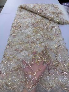 Nigerian Sequins Tulle Lace Fabric 2026 High-Quality Embroidery African Net Cloth for Prom Dresses Beads 5 Yards Party Dress