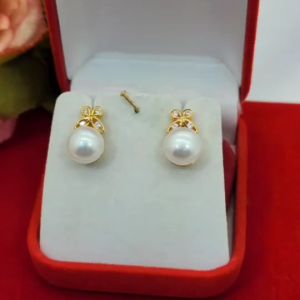 ต่างหูทองปักก้าน มุกน้ำจืดแท้ ขนาด 1x1.5cm ชุบทองเกรดพรีเมี่ยม ใส่ในชีวิตประจำวันได้ งานสวย พร้อมส่ง