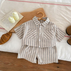 (Set) Infant and Toddler Clothing Polka Dot Plaid Casual Short-Sleeved Set for Boys and Girls Summer Cotton Two-Piece Set