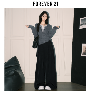Forever 21 American Style High Waist Wide Leg Pants Womens Casual Trousers Black Loose Fitting Design Sensation Slimming