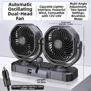 Quiet Strong Cooling Dual Head Car Fan