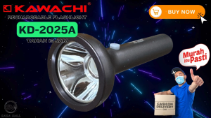 Senter Tangan Kawachi 25 Watt KD-2025 LED 25W Hemat Energi Pocket Light Bahan Alumunium Isi Ulang USB Rechargeable Cas 1200 mAh Tahan 15 Jam LED Super Terang Sorot Cahaya Jauh Outdoor Camping Mancing Flashlight Emergency Mati Lampu Laz Graha Mart