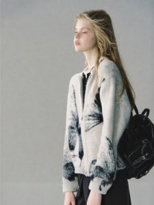 OAKMOO | Áo Cardigan Len Jacquard Hình Bướm Đôi Zipper