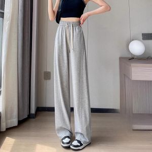 LANGPIN | Summer Thin Ice Silk Narrow Wide Leg Pants Drapey Casual Loose Slimming High Waist Banana Floor-Length Pants