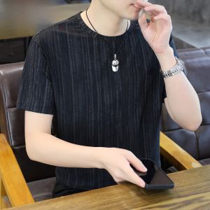 HENGYUANXIANG | Hengyuanxiang Mens Short Sleeve T-Shirt Ice Silk Cool Feeling Round Neck Summer New Style Fashion Urban Standard Fit Basic Youth