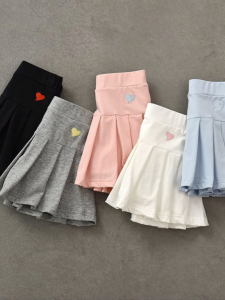 Stylish Cotton Blend Pleated Skirt with Safety Pants Thin Half-length Beautiful for Kids High-waisted Korean Style Short Skirt