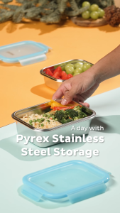 PYREX 2pc Stainless Steel Storage Set with Lid - Blue