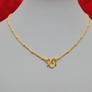 สร้อยคอทองลายกระดูกงูคั่นปล้องเล็ก ความยาว 16 นิ้ว ชุบทอง งานสวย ทองปลอม ใส่ได้ทุกโอกาส ทำจากทองเหลือง