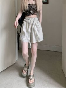 กางเกงขาสั้นทรงหลวมเอวยางยืดสำหรับผู้หญิงในช่วงฤดูร้อน กางเกงขายาวทรงหลวมสบาย ๆ ทรงสลิมฟิต กางเกงขายาวทรงห้าส่วน กางเกงขายาวทรงสามส่วน