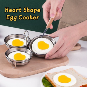 3-in-1 Heart Shape Egg Cooker Stainless Steel Kids Safe Boiler Poached Egg Boiled Eggs