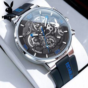 PLAYBOY Watch Men Waterproof High Quality Original Minimalist Silicone Watch Band 1 Year Warranty Luminous Multi Function Chronograph