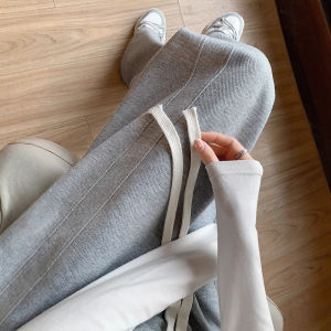 Grey High Waist Loose Straight Leg Casual Sweatpants Womens Spring Autumn 2025 New Style Slimming Small Size Wide Leg Pants