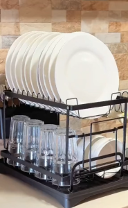 SJorage 2 Tier Dish Drying Rack with Tray Carbon Steel Kitchen Storage Rack - No need to install