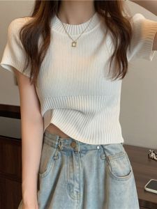 Elegant New Summer French Design Fitted T-shirt Short Style