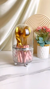 Tempat Sendok Garpu Berputar - Organizer Multifungsi untuk Kuas Makeup Kosmetik Alat Tulis & Perlengkapan Dapur / Rak Makeup Kosmetik Crystal Transparan Aesthetic Putar 360 Derajat