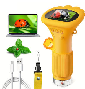 Childrens digital microscope with high-definition display screen 1000x magnification LED Light Camera and Video yellow
