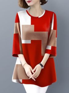 Summer New Ice Silk Mom Floral Short Sleeve Loose Slimming Meat Covering Seven Sleeve Sunscreen Face Veil Mask T-shirt