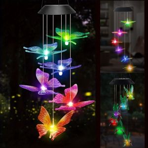 1PC Led Color Changing Butterfly Dragonfly Hummingbird Particle Ball Redbird Solar Wind Chimes Outdoor Waterproof Birthday Gifts