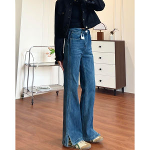 French Design Spring New Blue Flared Wide Leg Jeans