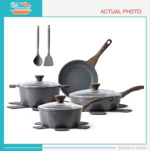 SENSARTE Induction Ready Nonstick 13-Piece Cookware Set with Swiss Granite Coating Healthy Kitchen Cooking Set Stay-Cool Handles PFOA/PFOS Free