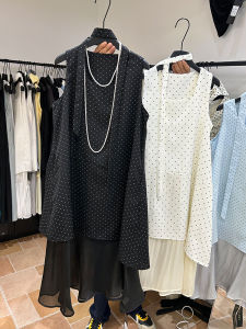 Korean Style Sleeveless Vest Polka Dot Dress Women Summer High End Feeling Vacation Style Fake Two-Piece Knee-Length Dress