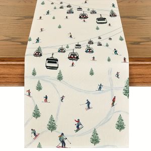 Winter Ski Theme Table Runner Washable Suitable for Home & Commercial Use