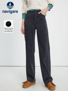 Navigare | Fleece Lined Thickened Jeans for Women Straight Leg Trousers