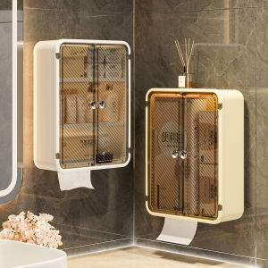 กล่องกระดาษชำระติดผนัง ชั้นวางของในห้องน้ำ กล่องเก็บผ้าเช็ดหน้า กล่องกระดาษชำระในห้องน้ำ ไม่ต้องเจาะ ป้องกันน้ำ กล่องกระดาษชำระ