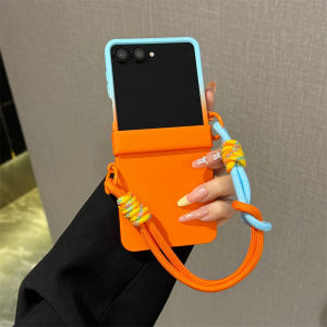 Hinge Full Protection Gradient Color Hard PC with Braided Wrist Hand Strap Phone Case For Samsung Galaxy Z Flip 8 7 FE 6 5 4 3