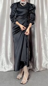Mimosa Dress Satin Silk Serut Duyung Polos Gamis Kondangan Viral Outfit Bridesmaid Wisuda Tunangan Lamaran Kekinian Engagement Simple