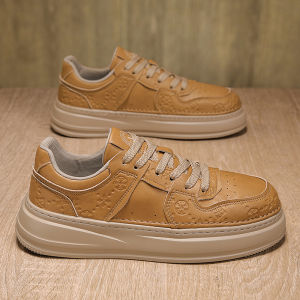Mens Soft Bottom Heightening Casual Sports Shoes Autumn Winter Leather Retro High-End Feeling Trendy Youth Fashion Sneakers
