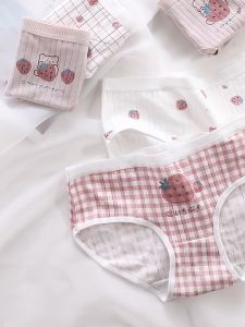 5 Pcs/set Girl Underwear Cotton Sweetheart strawberry plaid cotton crotch girls panties Vertical striped girls cotton breathable student panties