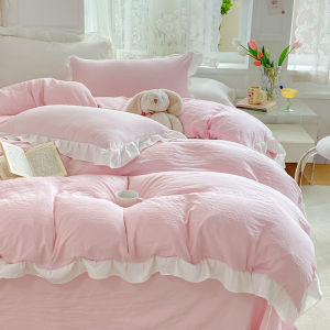 Princess Style Pure Color Bedding Set with Lace Trim Three-Piece Four-Piece College Dormitory Student Girls Bed Linens