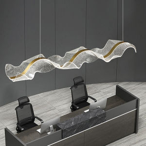 LANTU Modern Design 100cm Gold Acrylc Wave LED Pendant Light Dimming Hanging Lamp for Kitchen Island Front Desk Dining Table Bar Counter Chandelier