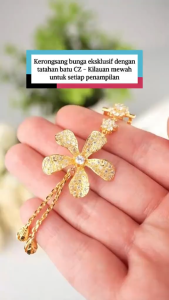 KERONGSANG TUDUNG Floral Saduran Emas 24K Permata Putih Zhulian