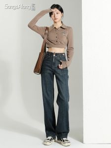 Quần Jeans Ống Thẳng Cạp Cao Cho Nữ Mùa Xuân 2024 Quần Ống Rộng Ôm Dáng Cho Dáng Dừa Quần Ống Thẳng Quần Jeans Denim