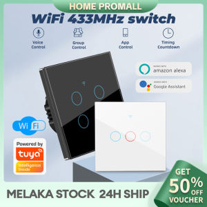 Tuya WiFi Touch Smart Switch1/2/3/4 Gang Light Universal Switches  Wire Glass Touch Panel Wall Mount Tuya APP 2.4GHz WiFi On Off For Alexa Google