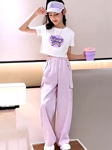 7-16 Yrs New Pants for Kids Girls Summer Pants Wide Leg for Girls Casual Ice Silk Cargo Pants Trousers Elasticated Waist Loose Pants 4 Pocket Cargo Baggy Pants Aesthetic Korean Style