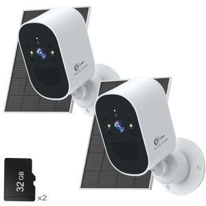 XVIM 1080P 2 Pack Solar Security Camera Monitor Wireless Outdoor 4MP Battery Solar Powered Camera Automatic Alarm Monitoring